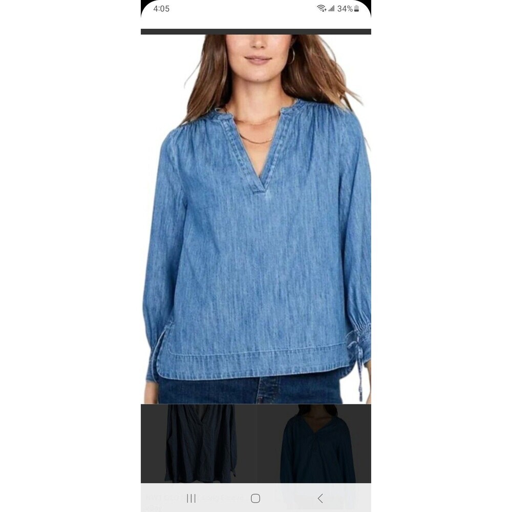 Old Navy denim pullover blouse womens XS tie cuff detail top classic casual beac